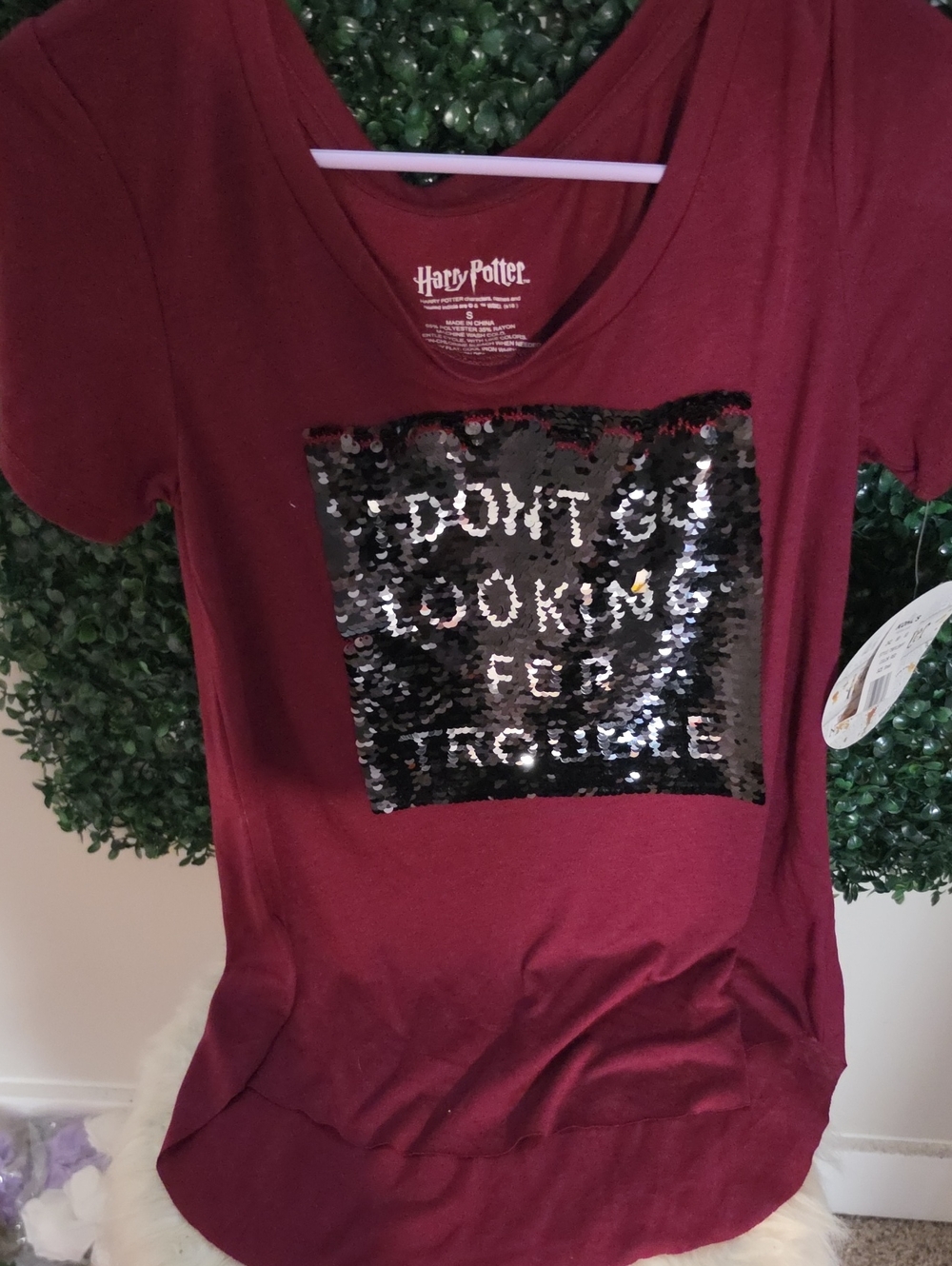 Warner Bros. Women's Burgundy Sequin Graphic Tee